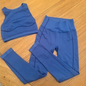 High-Waist Blue Textured Leggings (Set)